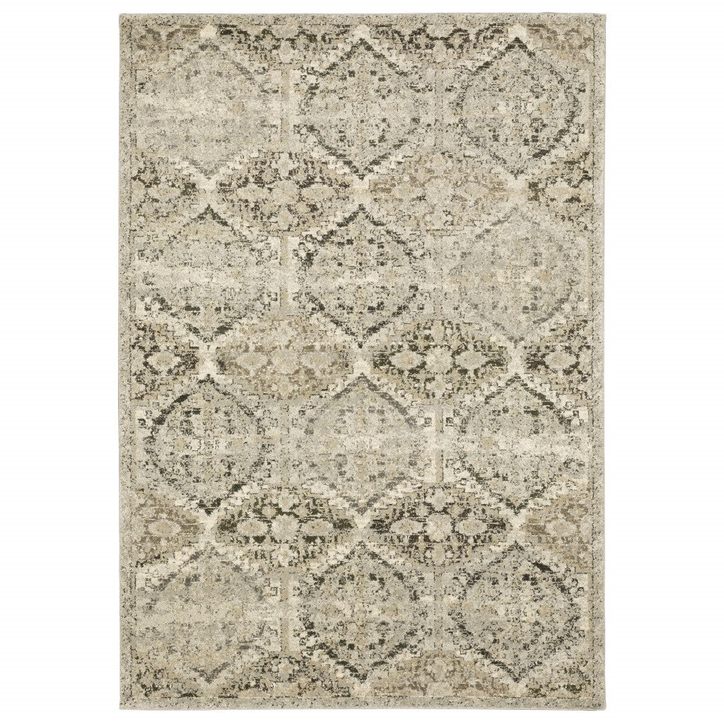 2' X 8' Ivory And Gray Floral Trellis Indoor Runner Rug