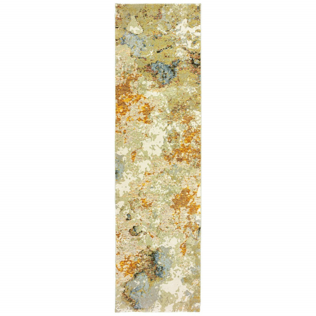 2' X 8' Modern Abstract Gold And Beige Indoor Runner Rug