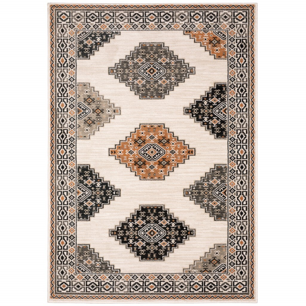 7' X 9' Abstract Ivory And Gray Geometric Indoor Area Rug