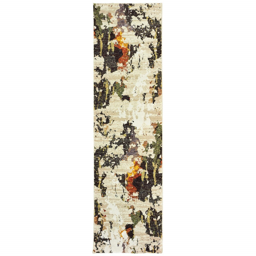 3' X 12' Abstract Weathered Beige And Gray Indoor Runner Rug