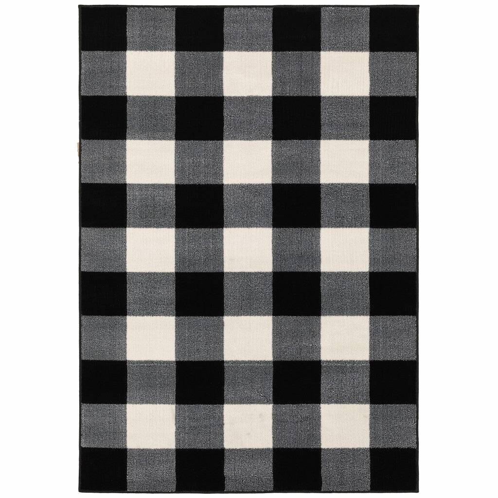 8' X 10' Monochromatic Gingham Pattern Indoor Area Rug