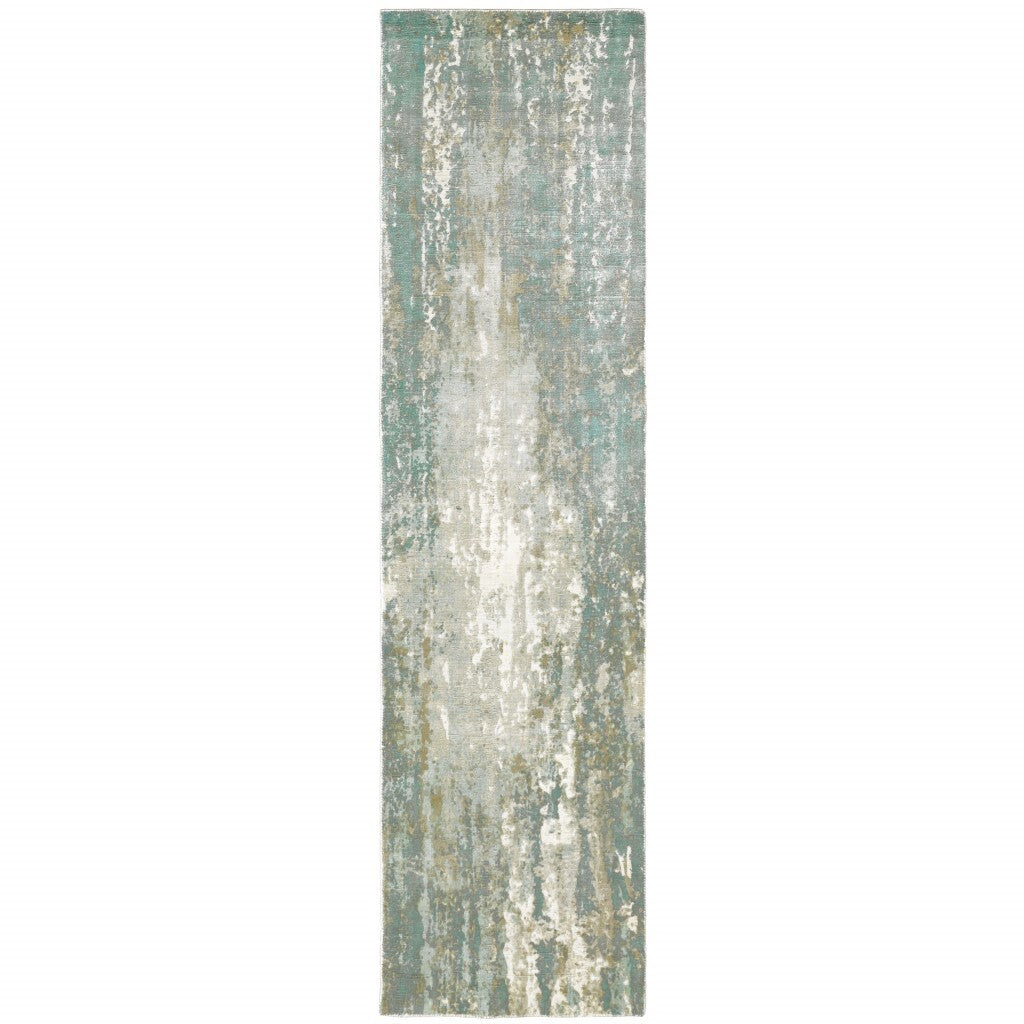 3' X 10' Blue And Gray Abstract Splash Indoor Runner Rug