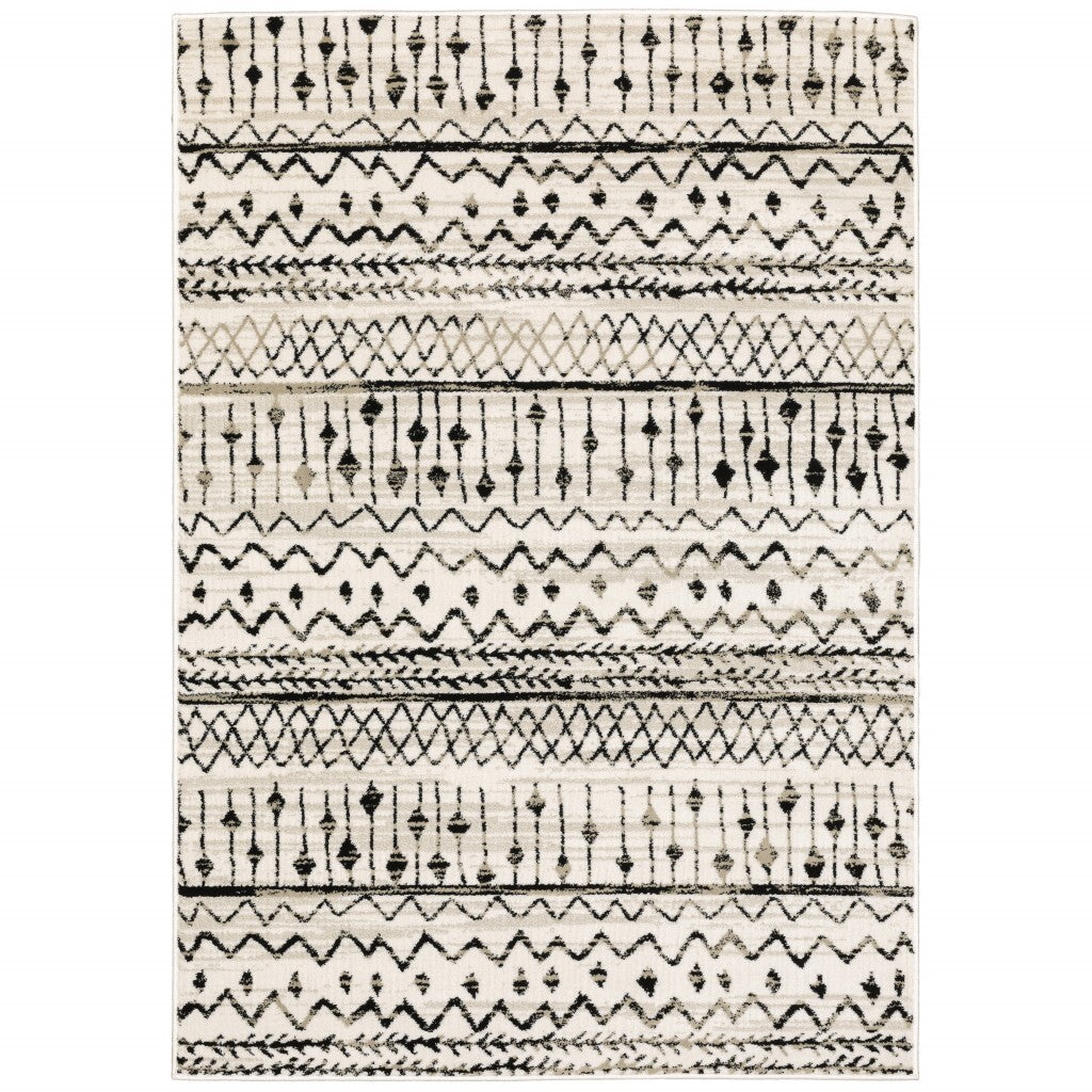 10' X 13' Ivory And Black Eclectic Patterns Indoor Area Rug