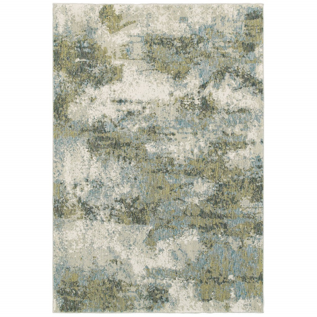 7' X 10' Blue And Sage Distressed Waves Indoor Area Rug