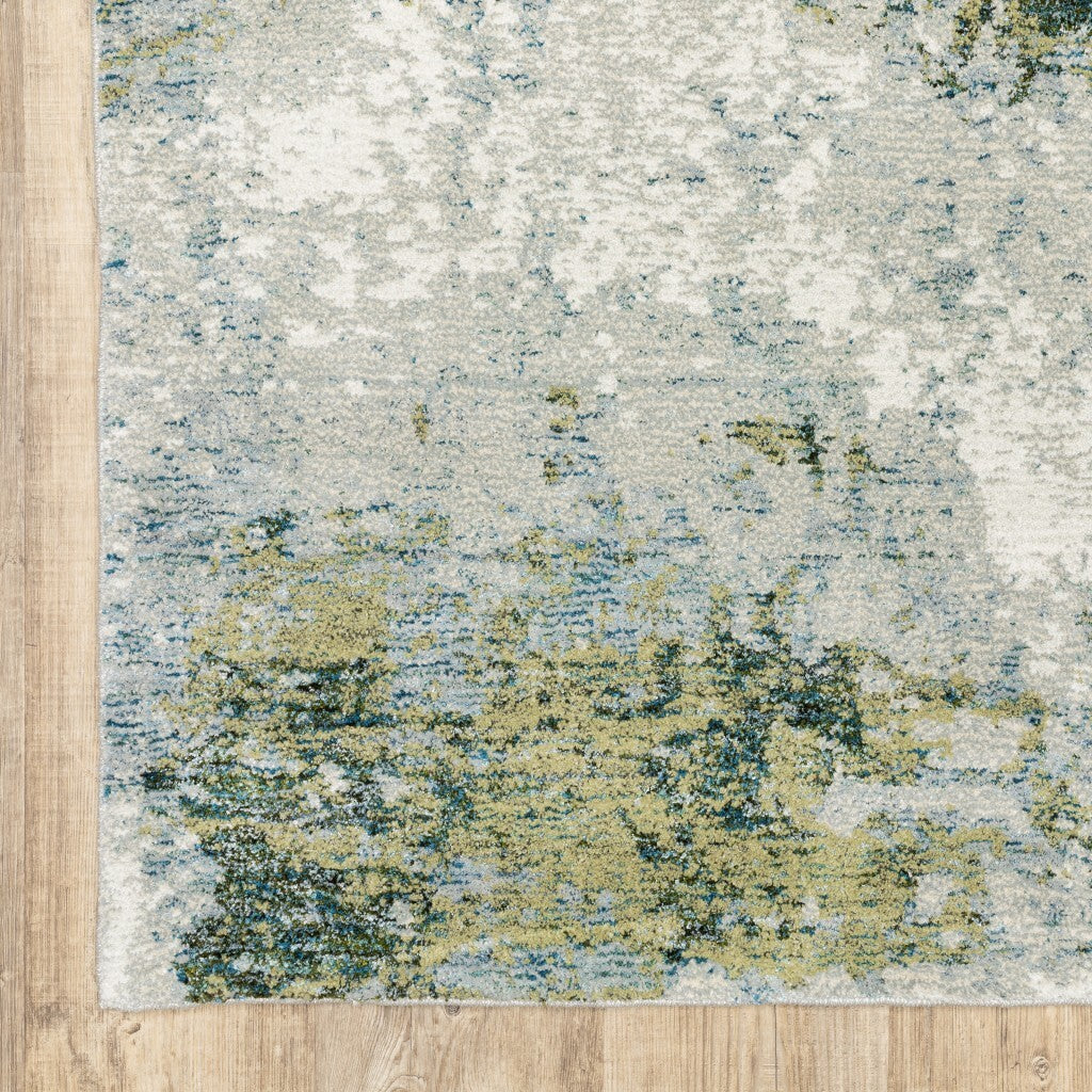 7' X 10' Blue And Sage Distressed Waves Indoor Area Rug