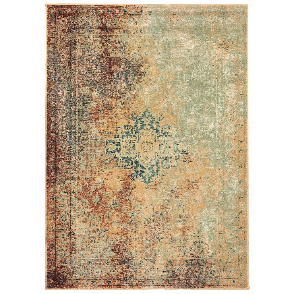 5' X 8' Brown And Gold Medallion Indoor Area Rug