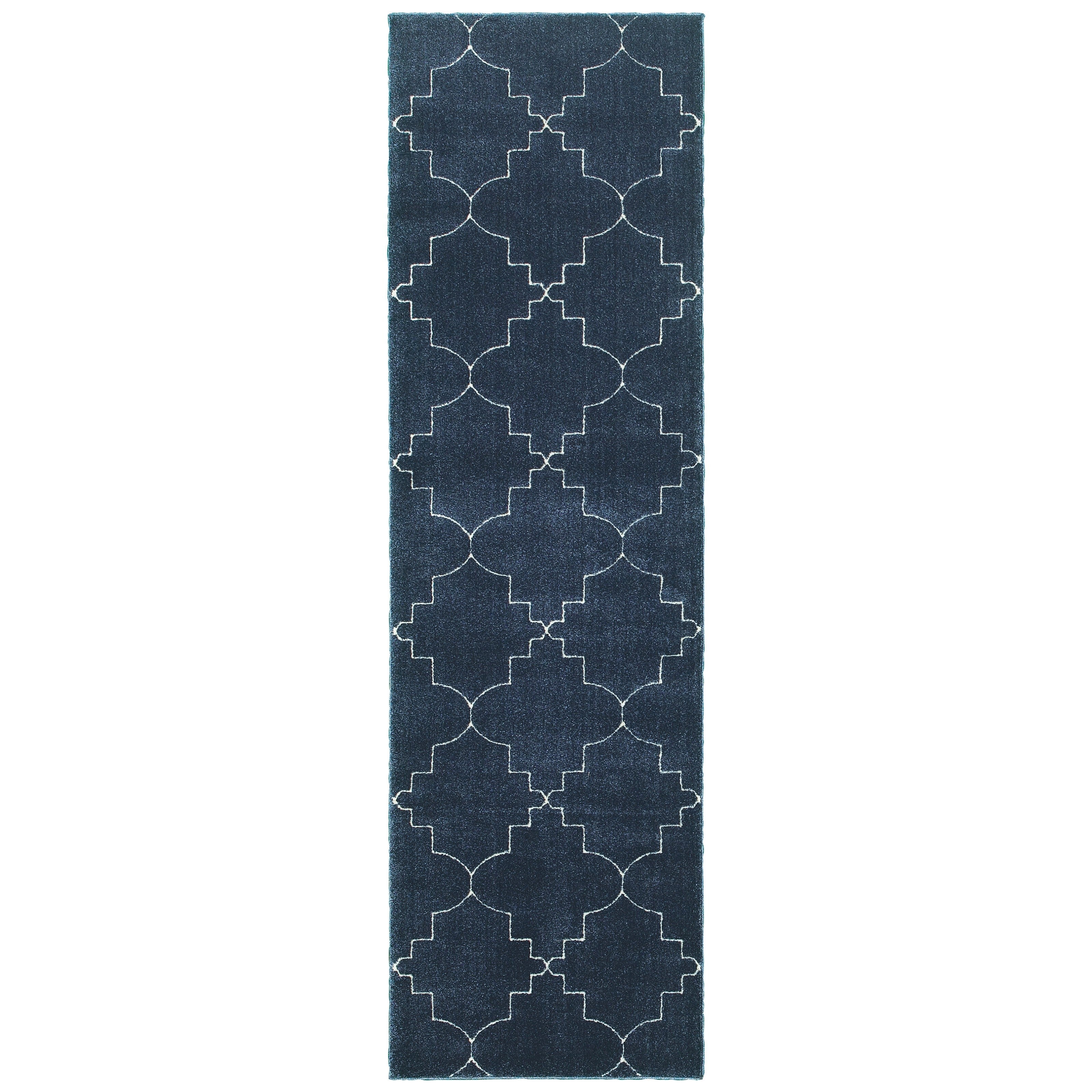 2' X 8' Blue And Ivory Trellis Indoor Runner Rug