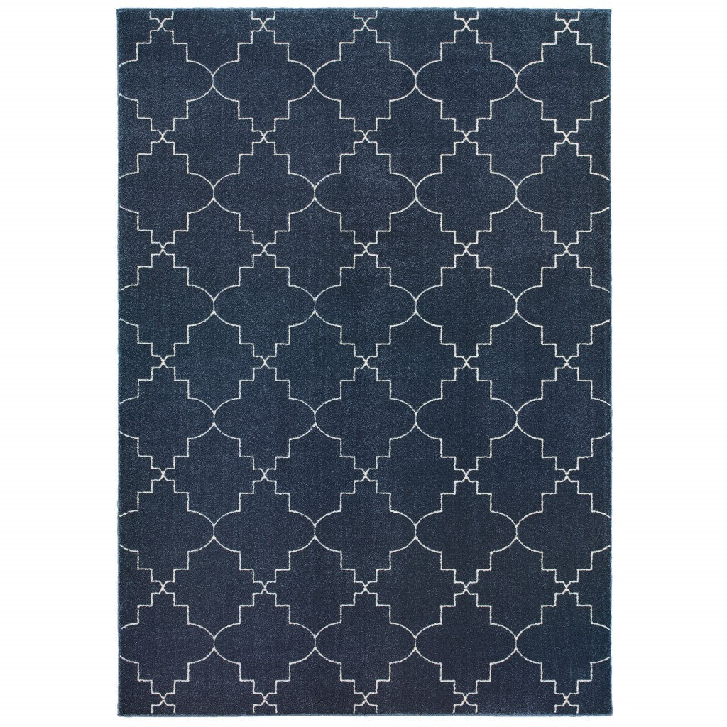 5' X 8' Blue And Ivory Trellis Indoor Area Rug