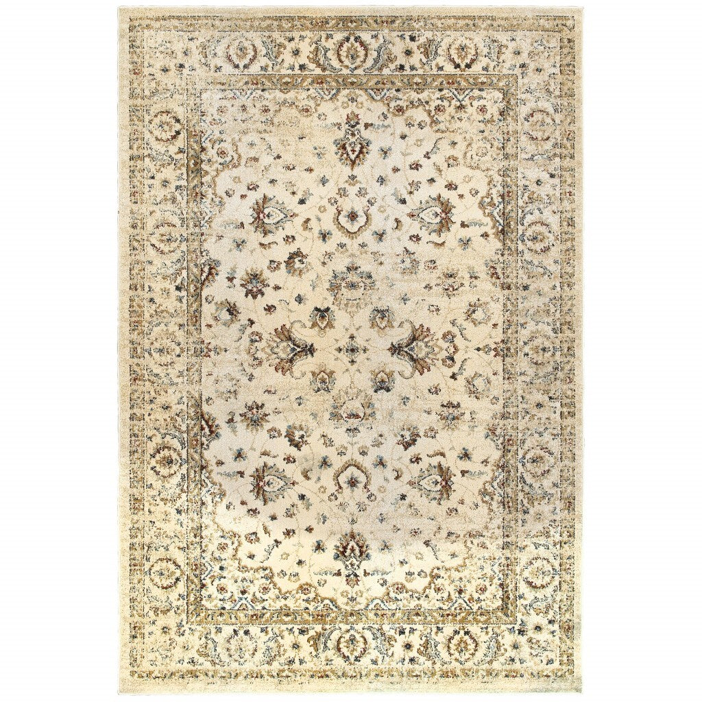 7' X 10' Ivory And Gold Distressed Indoor Area Rug