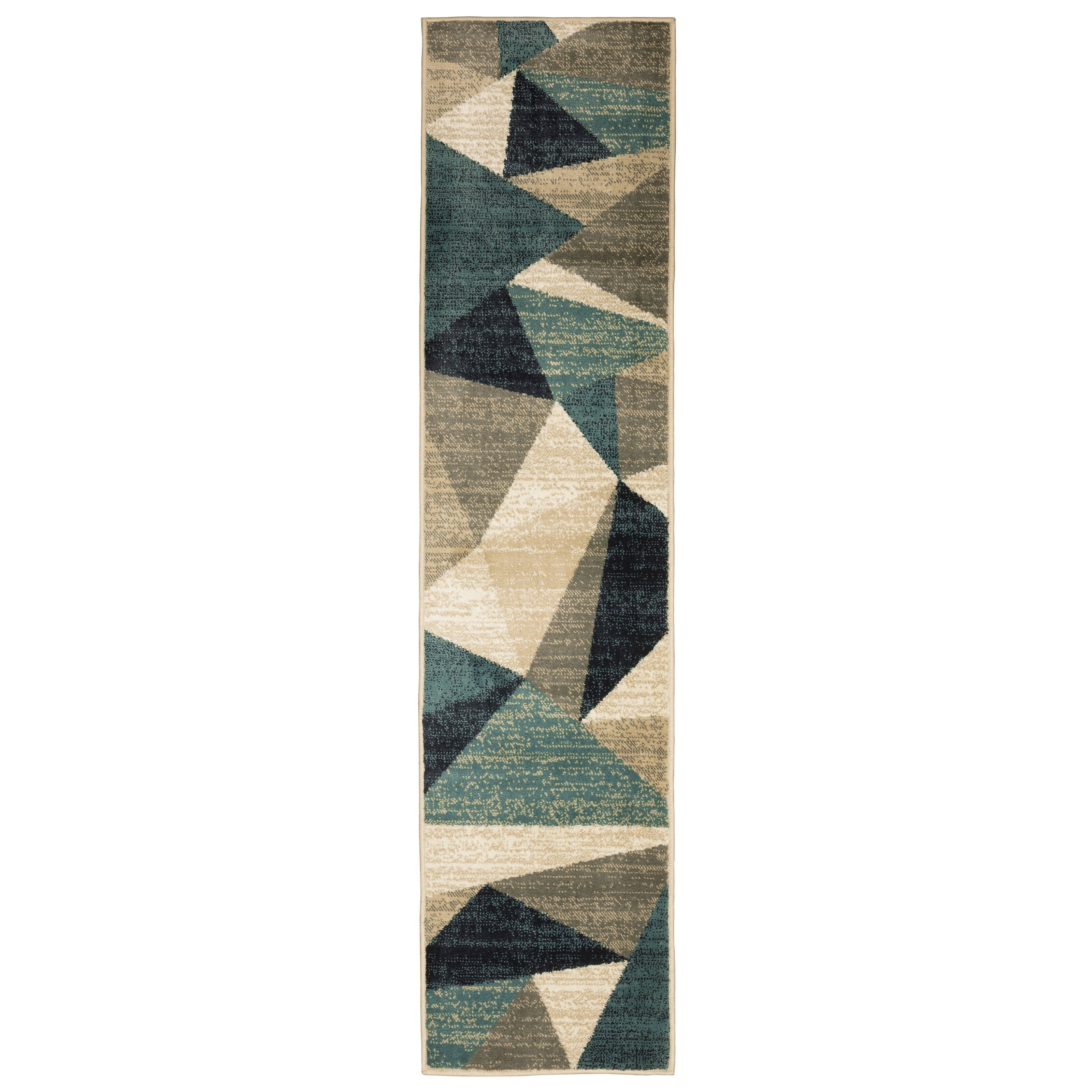 2' X 8' Gray And Teal Geometrics Indoor Runner Rug