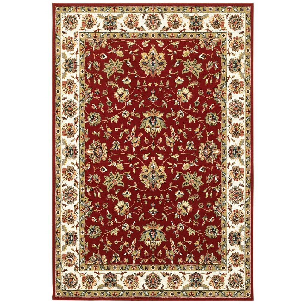 5' X 8' Red Ivory Machine Woven Floral Oriental Indoor Area Rug