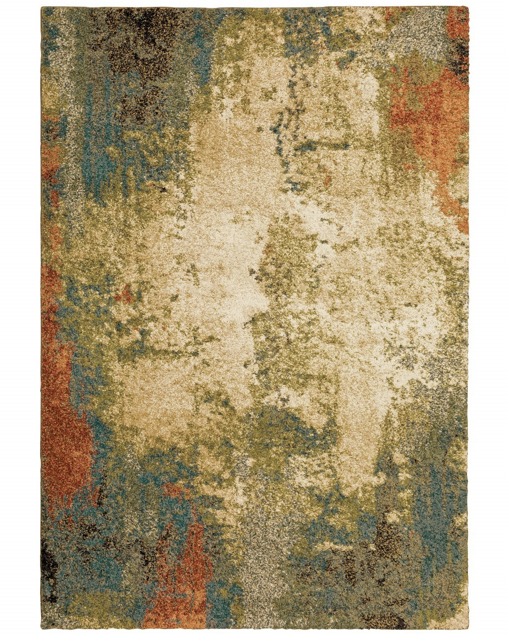 7' X 10' Beige Blue Machine Woven Abstract Indoor Area Rug