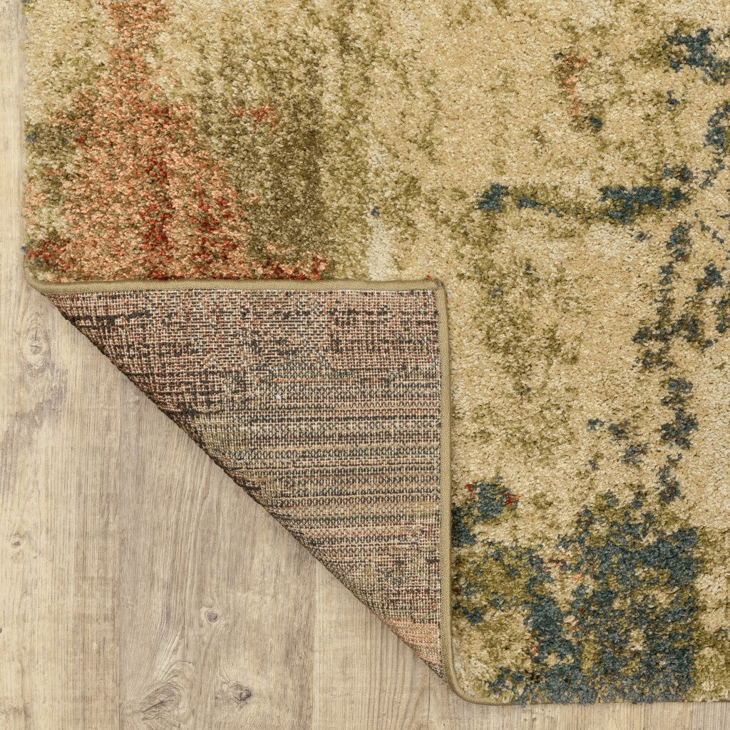 7' X 10' Beige Blue Machine Woven Abstract Indoor Area Rug