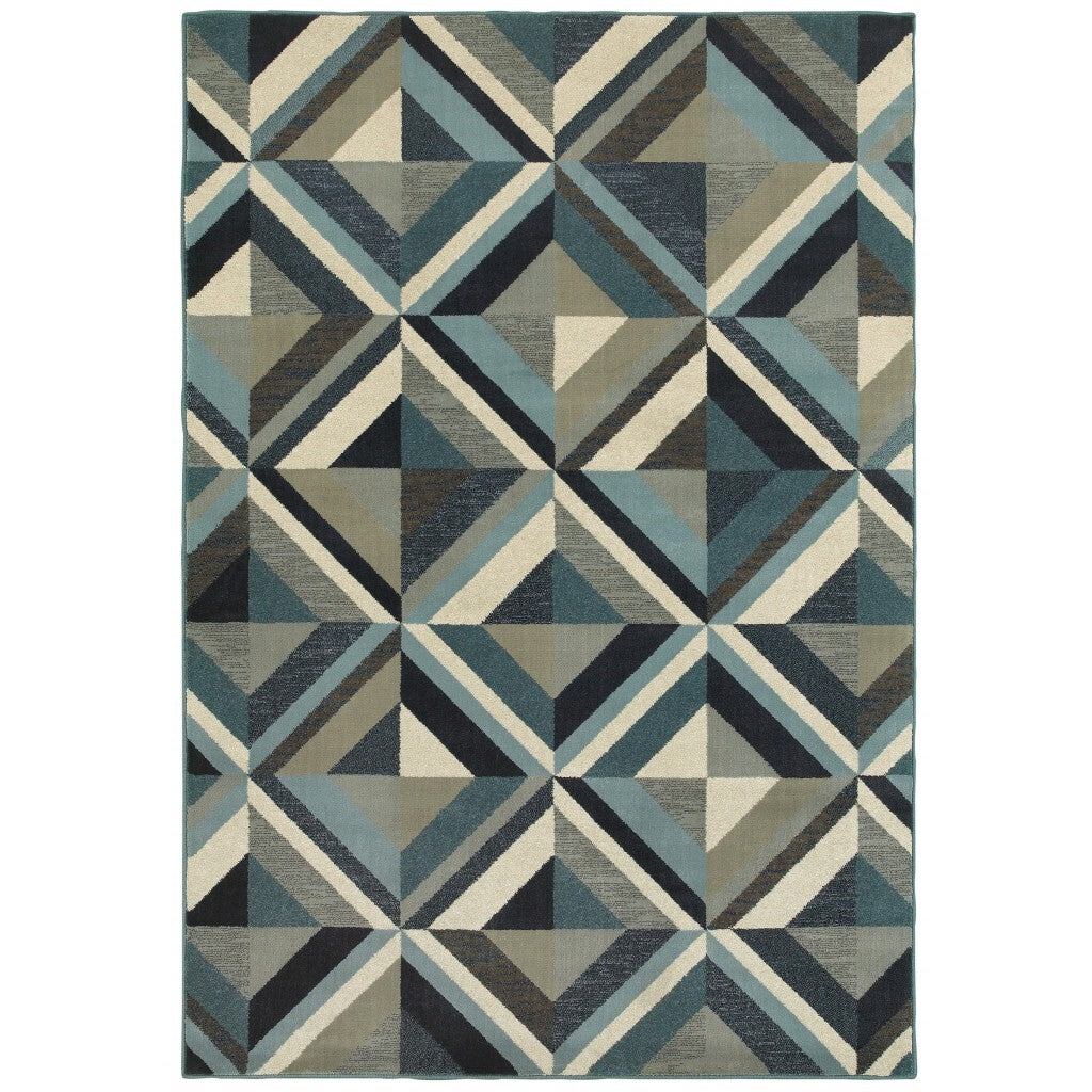 9' X 12' Blue Grey Machine Woven Geometric Indoor Area Rug