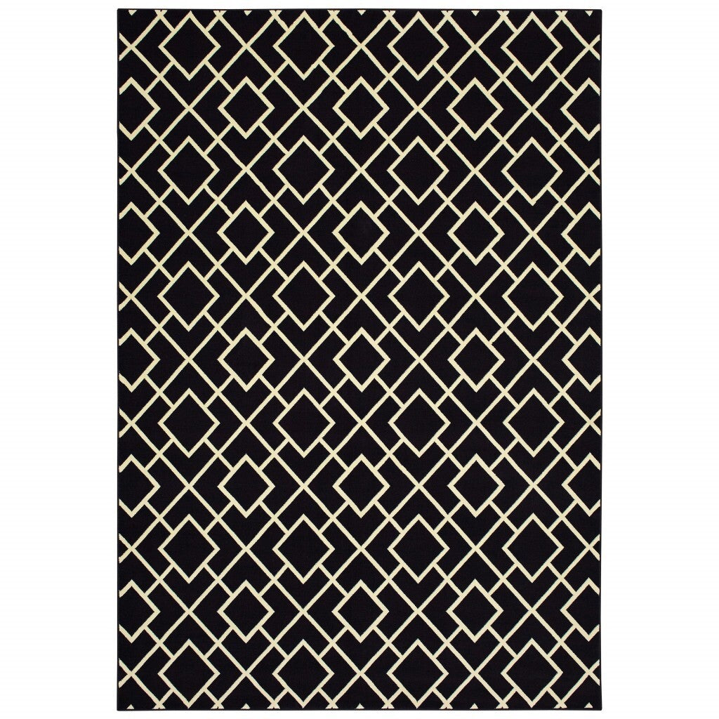 3' X 6' Black Ivory Machine Woven Geometric Diamonds Indoor Area Rug