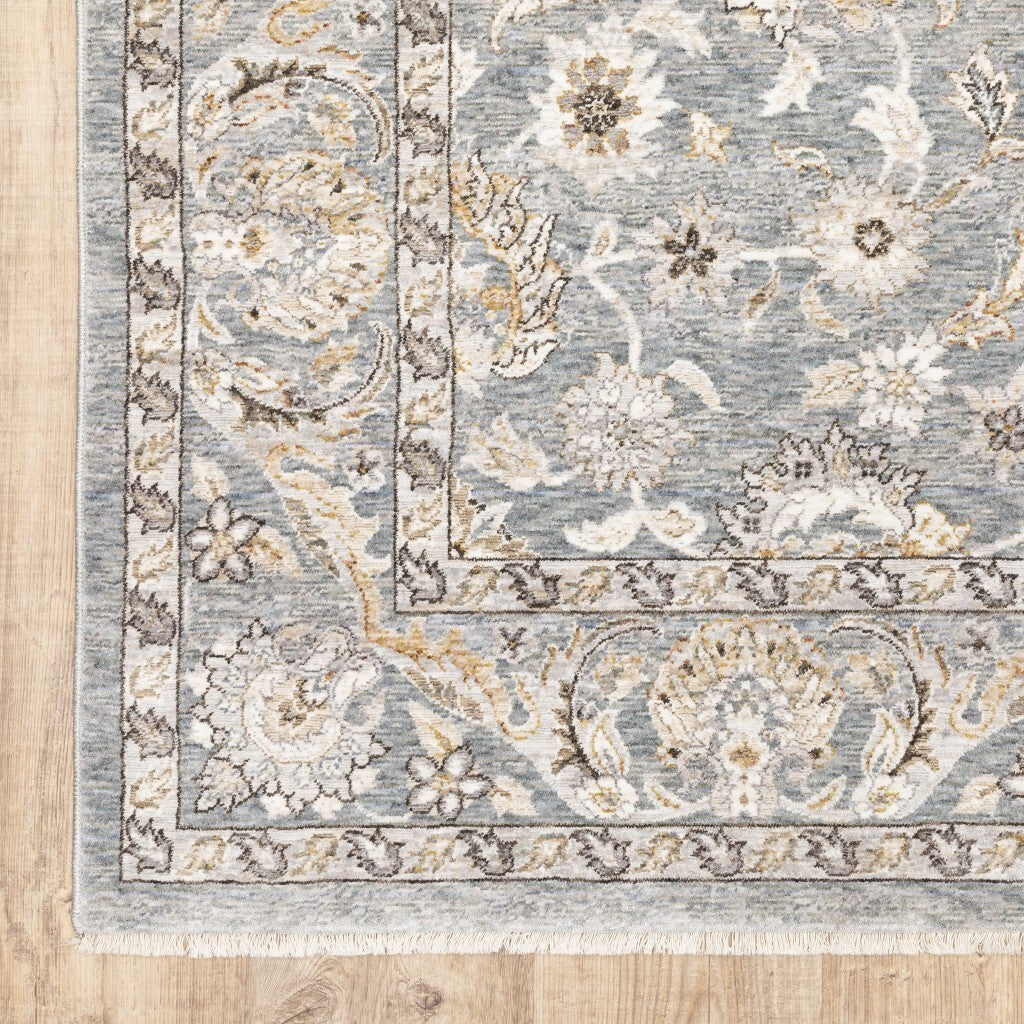5' X 8' Blue Ivory Machine Woven Floral Oriental Indoor Area Rug