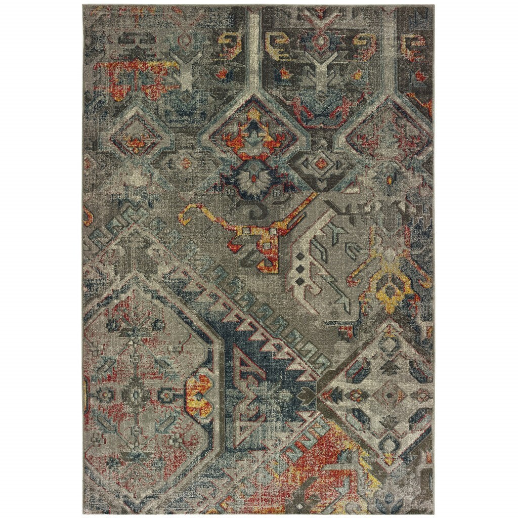 3' X 6' Distressed Grey Machine Woven Tribal Abstract Indoor Area Rug