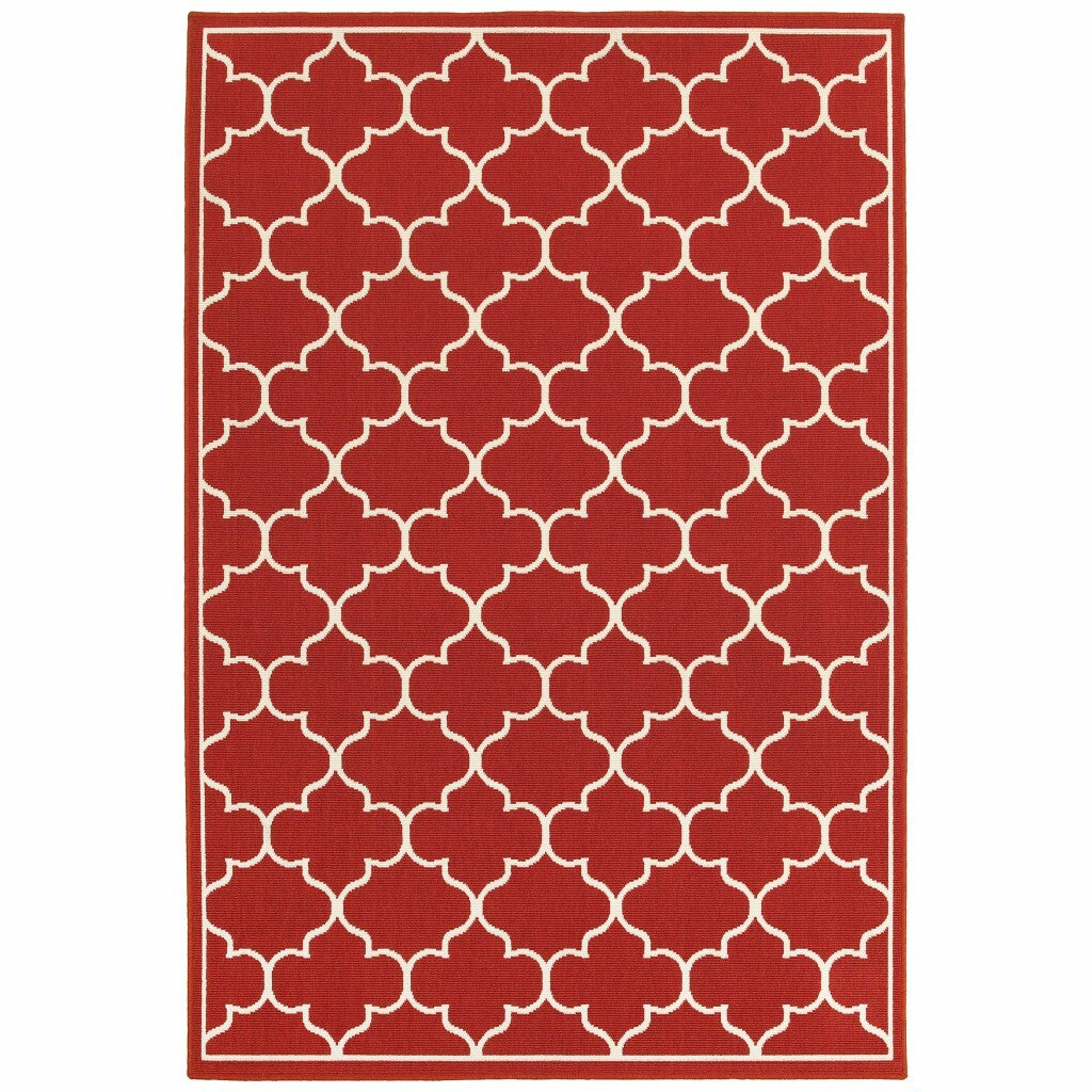 4'X6' Red And Ivory Trellis Indoor Outdoor Area Rug