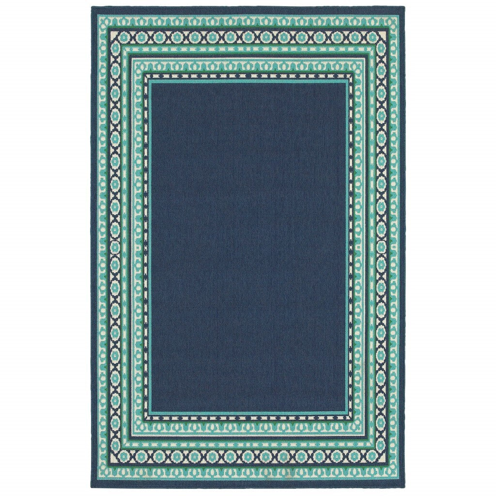 4'X6' Navy And Green Geometric Indoor Outdoor Area Rug