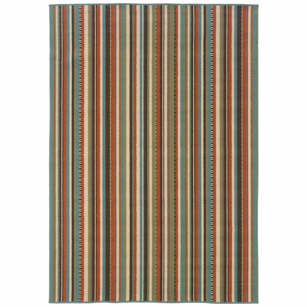 3'X5' Green And Brown Striped Indoor Outdoor Area Rug