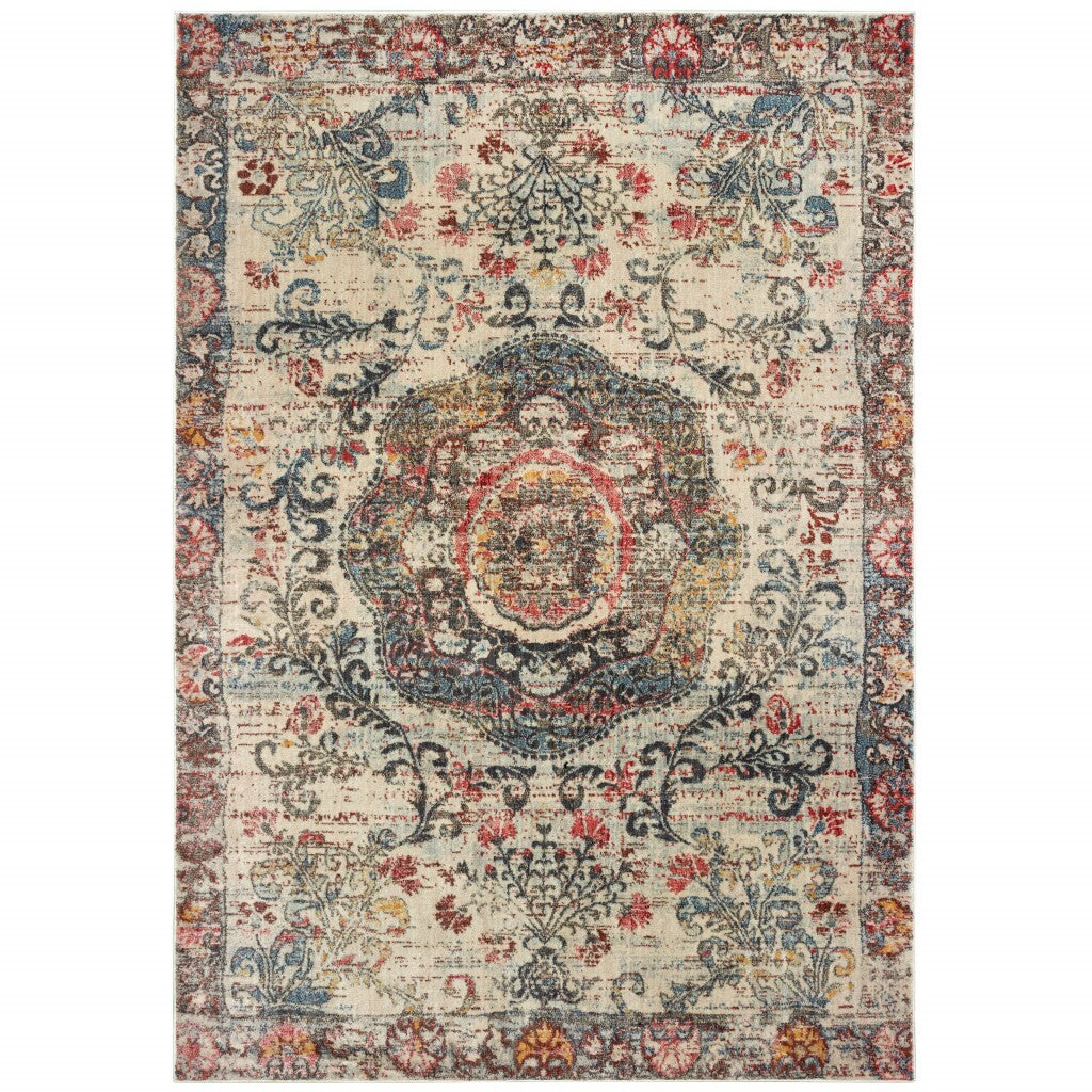 5'X8' Ivory Distressed Medallion Area Rug