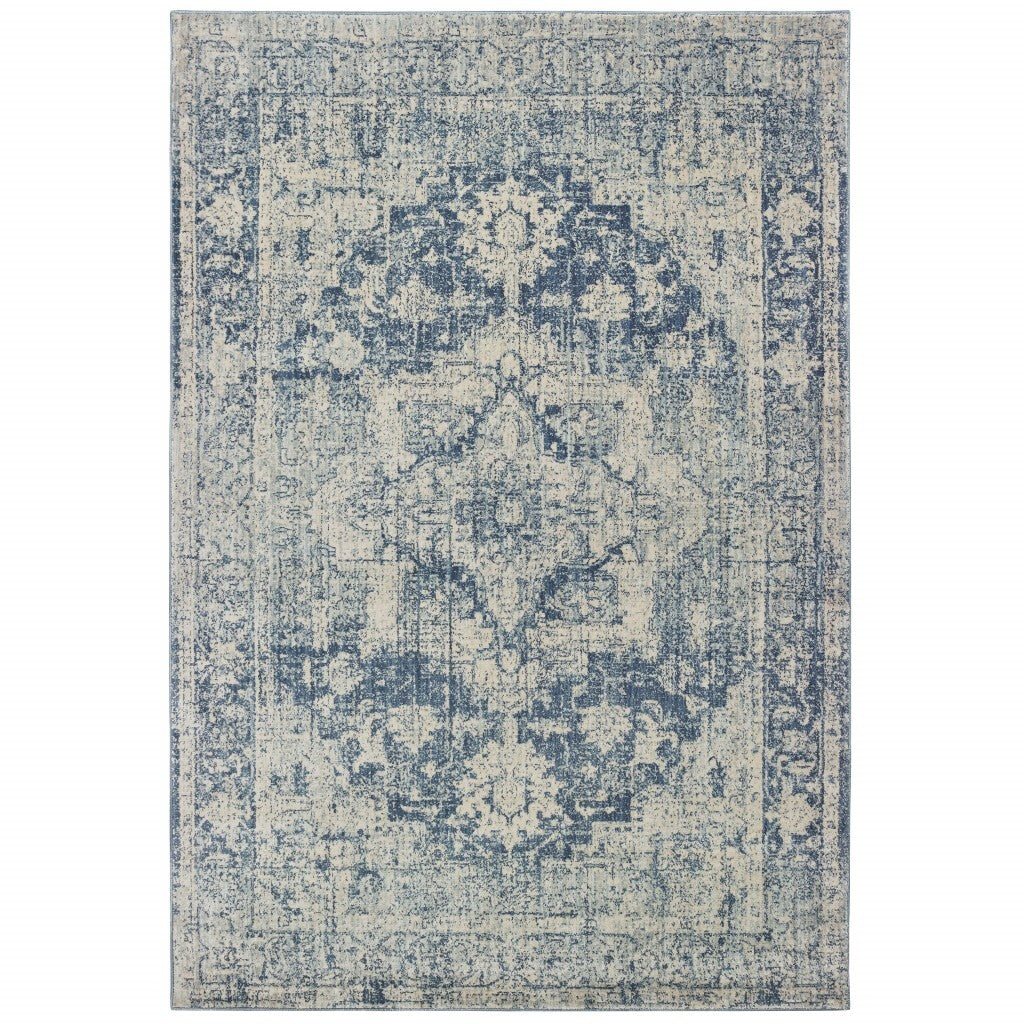 7'X10' Ivory And Blue Oriental Area Rug