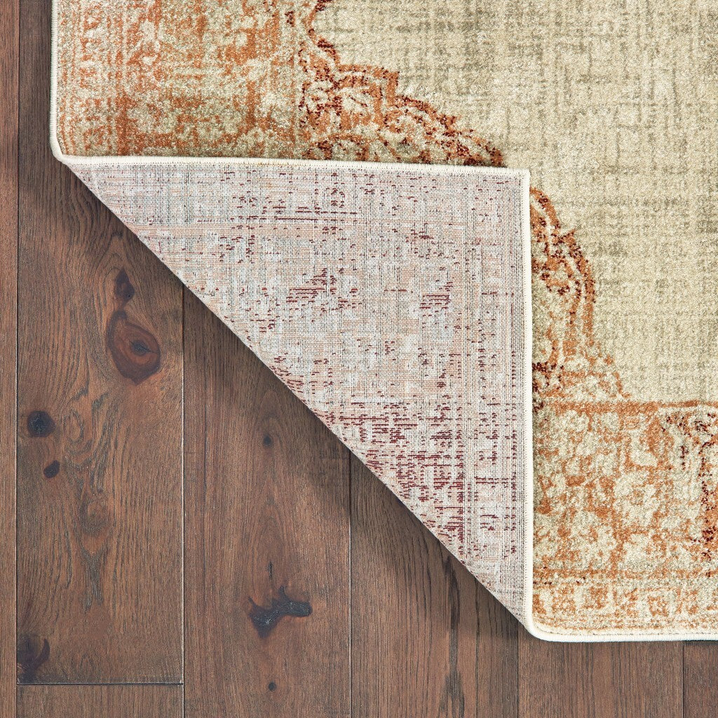 5'X8' Ivory And Pink Medallion Area Rug