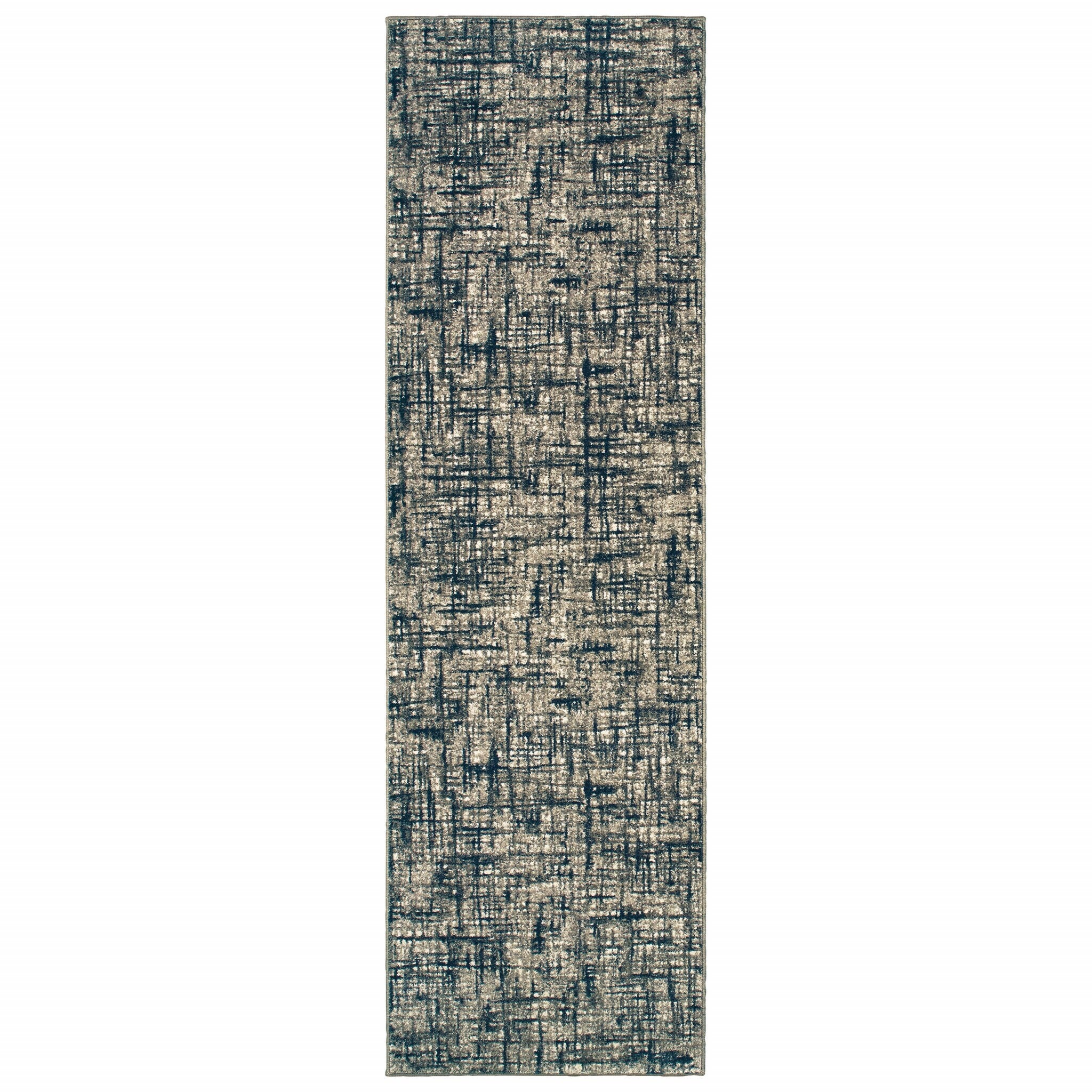 2'X8' Gray And Navy Abstract Runner Rug