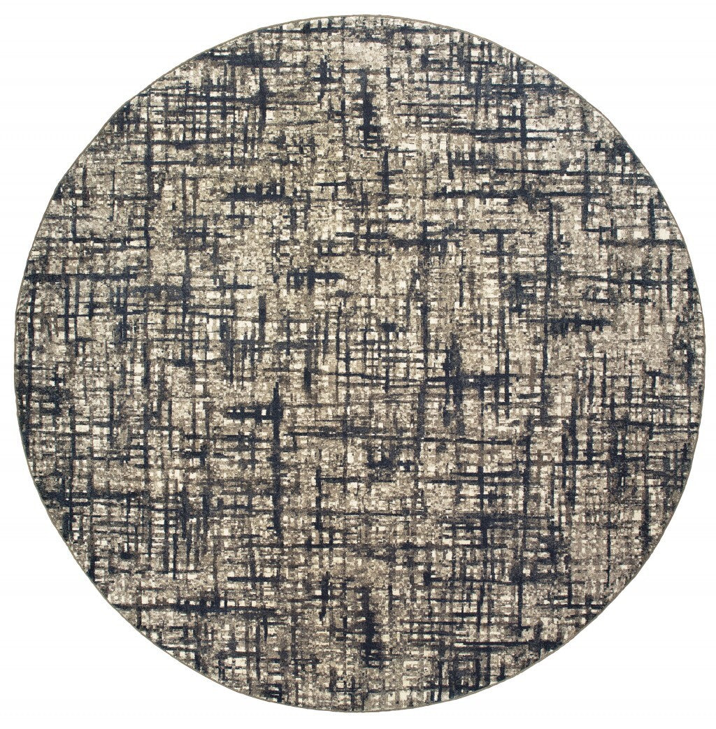 8' Round Gray And Navy Abstract Area Rug