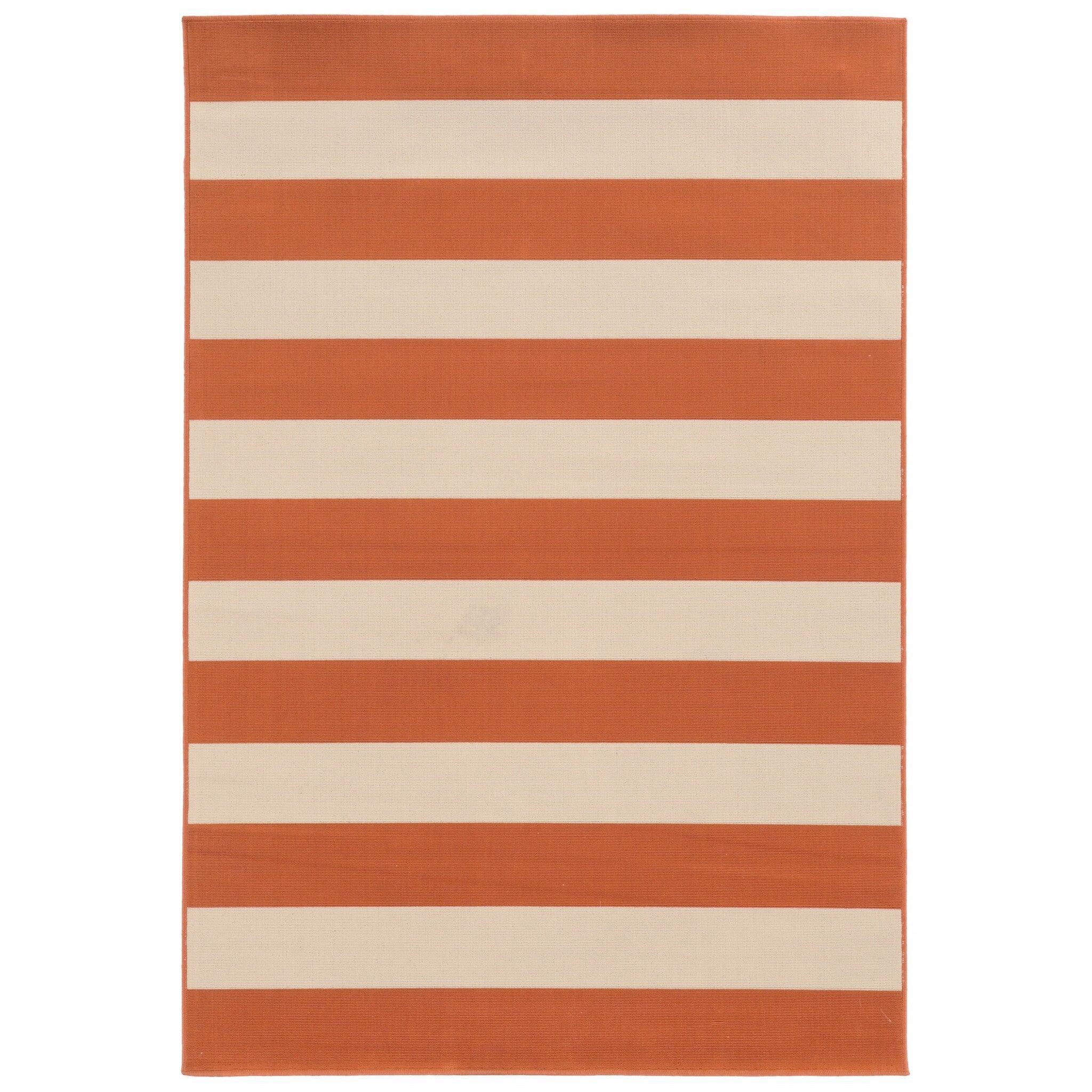 4'X6' Orange And Ivory Striped Indoor Outdoor Area Rug