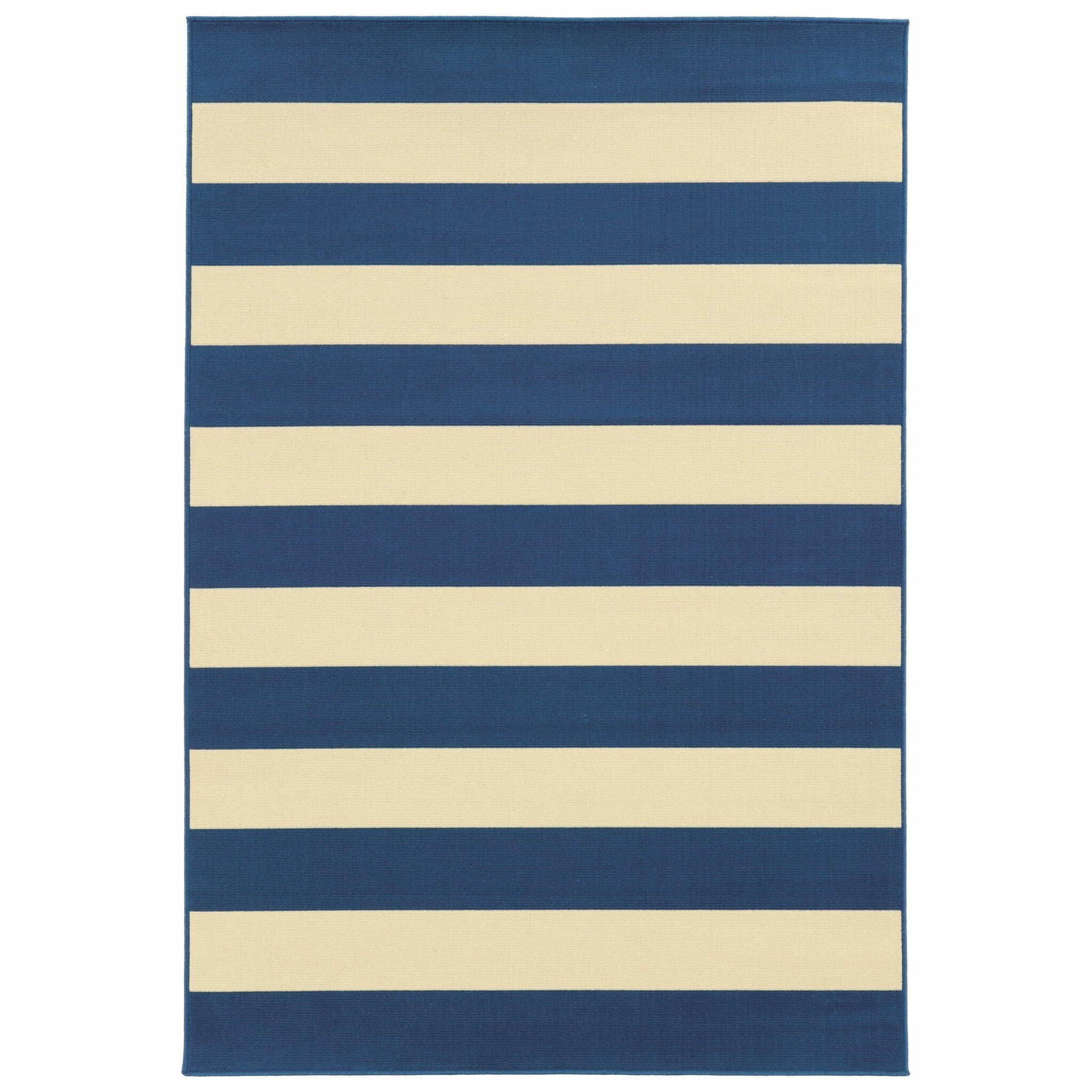 5'X8' Blue And Ivory Striped Indoor Outdoor Area Rug