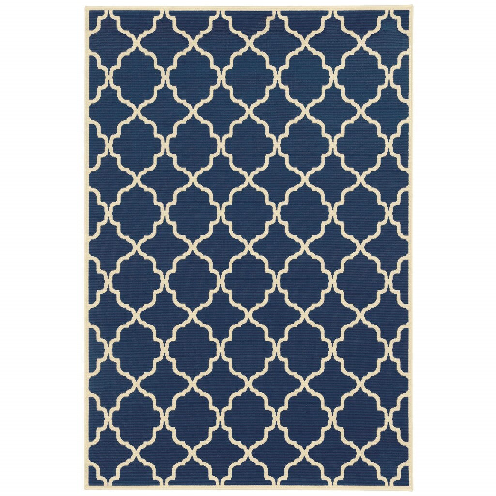 4'X6' Blue And Ivory Trellis Indoor Outdoor Area Rug