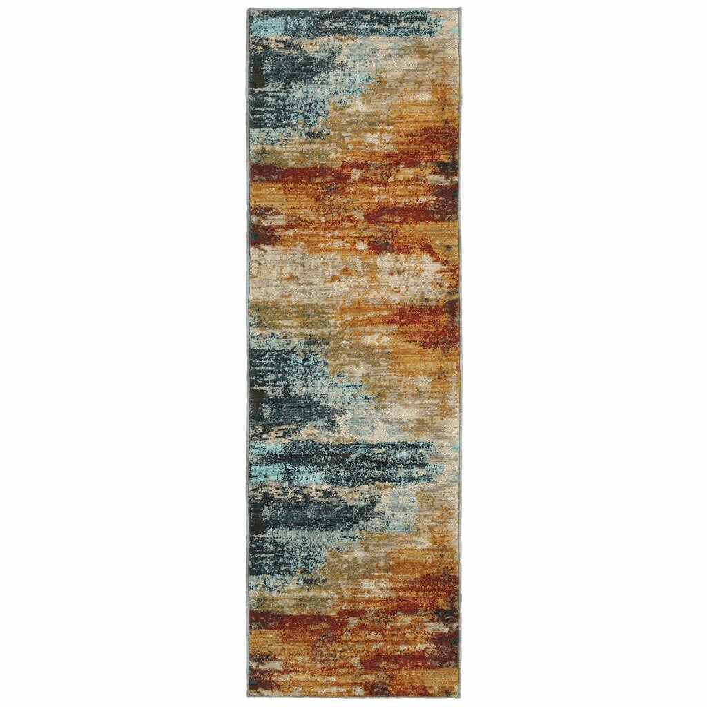 2'X8' Blue And Red Distressed Runner Rug