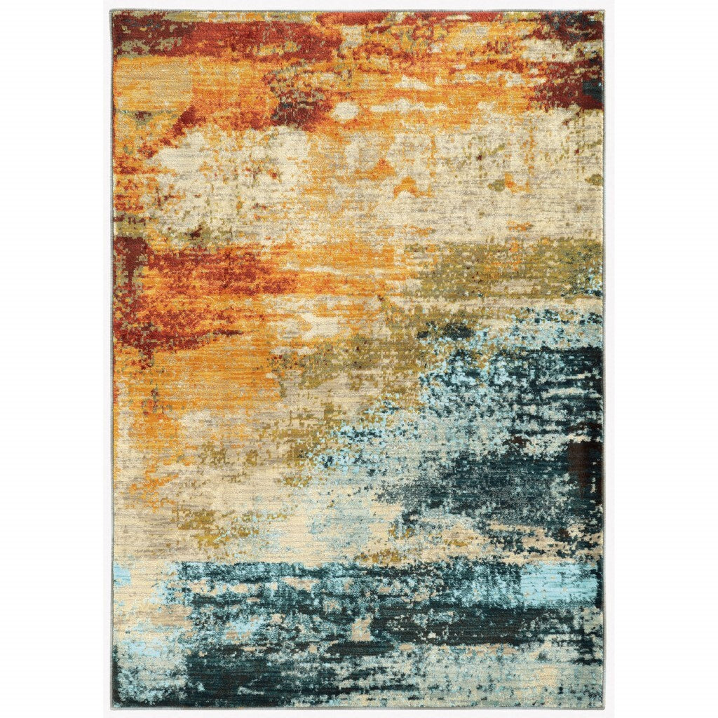 5'X8' Blue And Red Distressed Area Rug