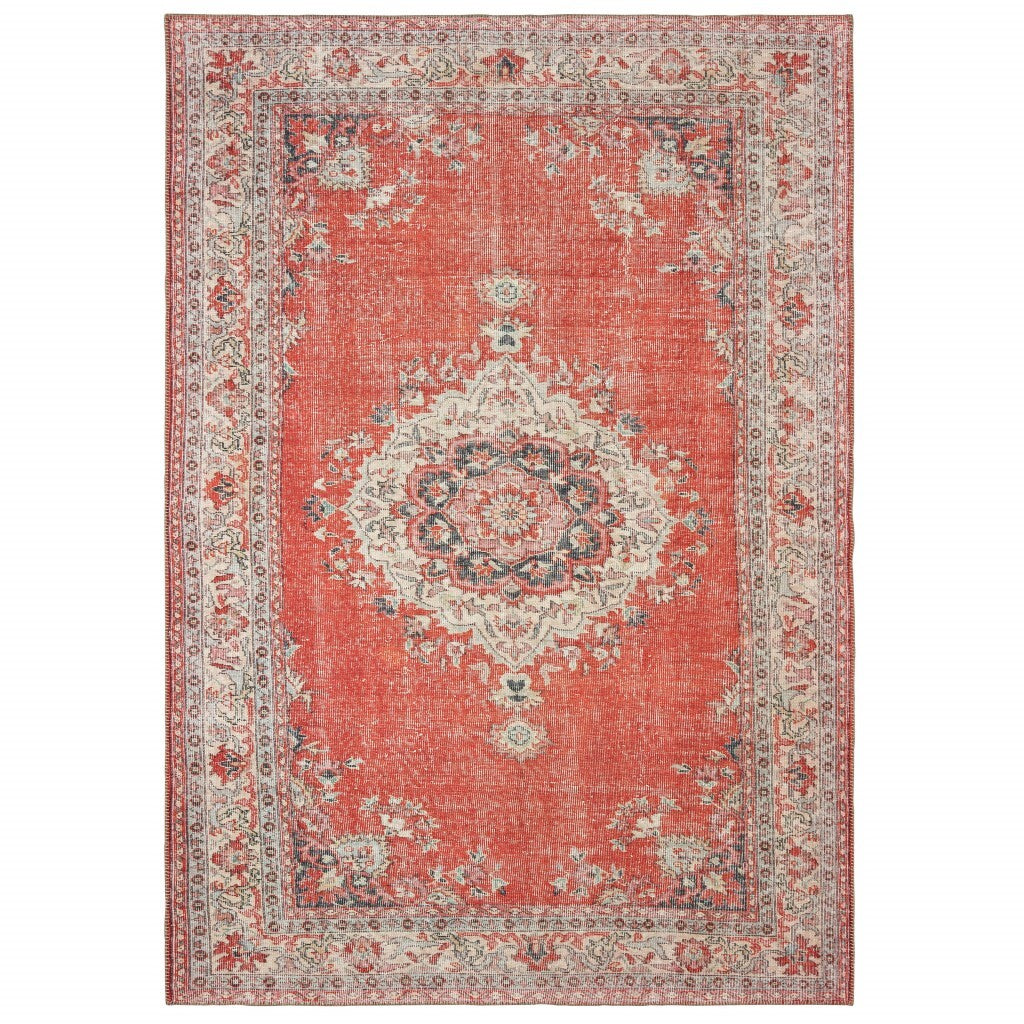 5'X8' Red And Gray Oriental Area Rug