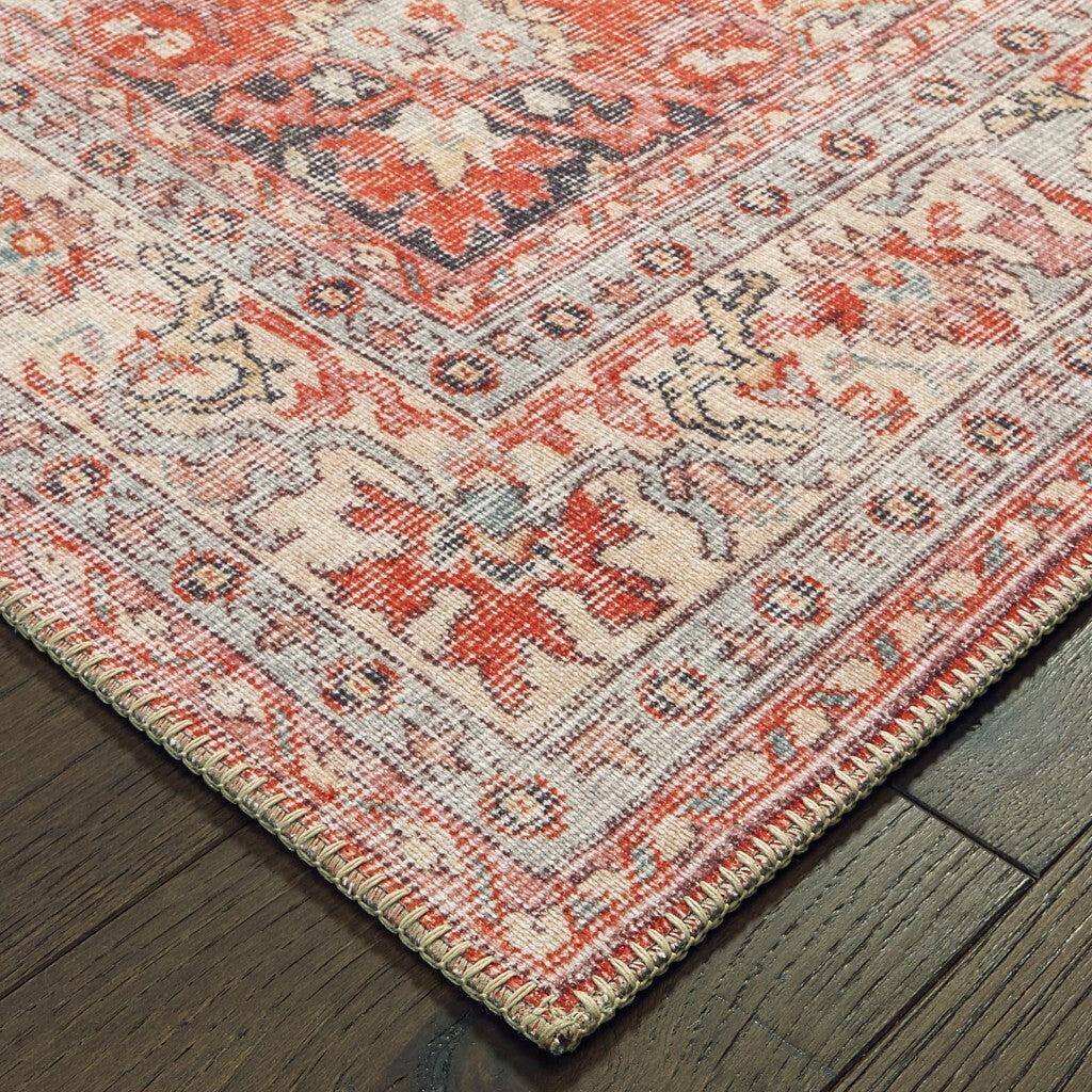 5'X8' Red And Gray Oriental Area Rug