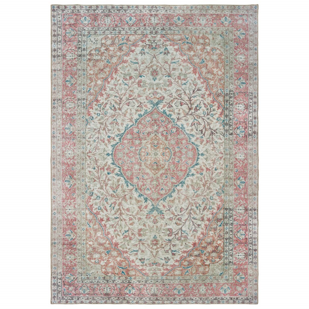 5'X8' Ivory And Pink Oriental Area Rug