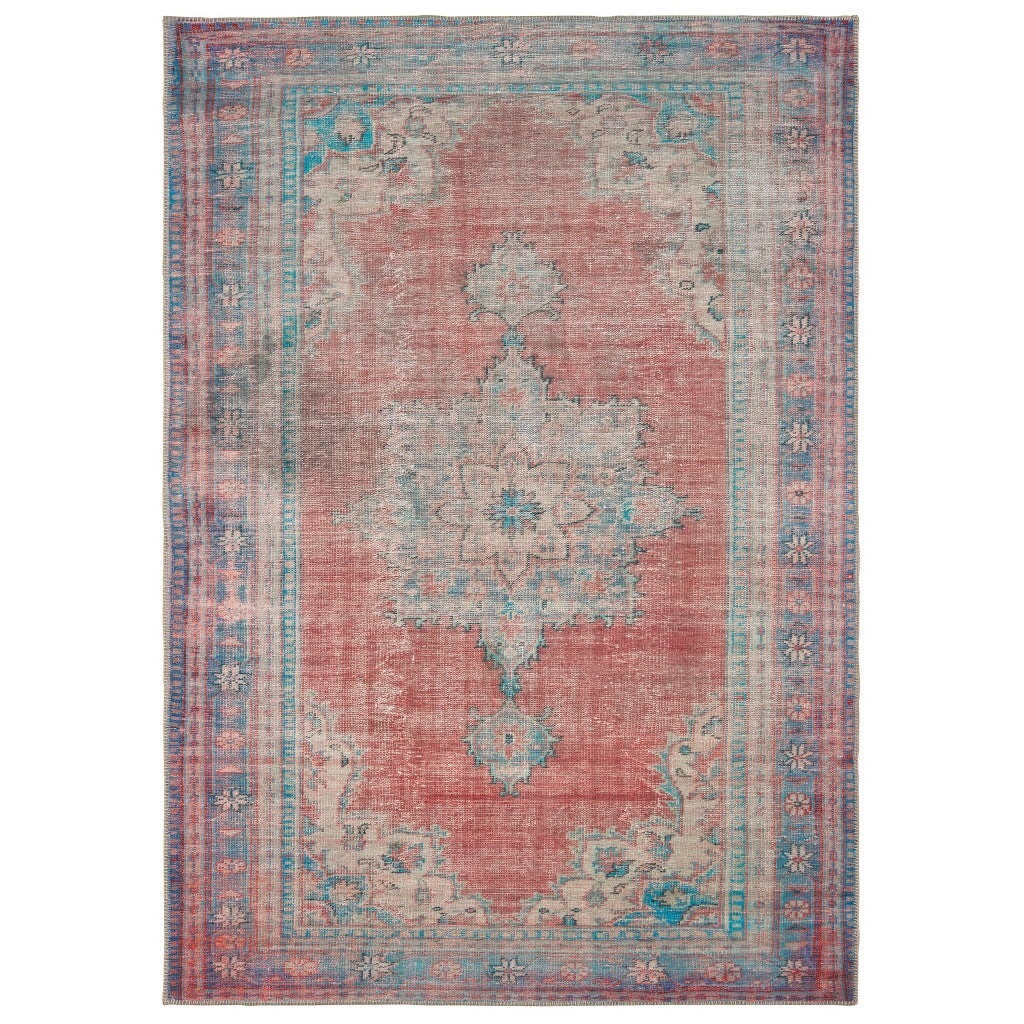4'X6' Red And Blue Oriental Area Rug