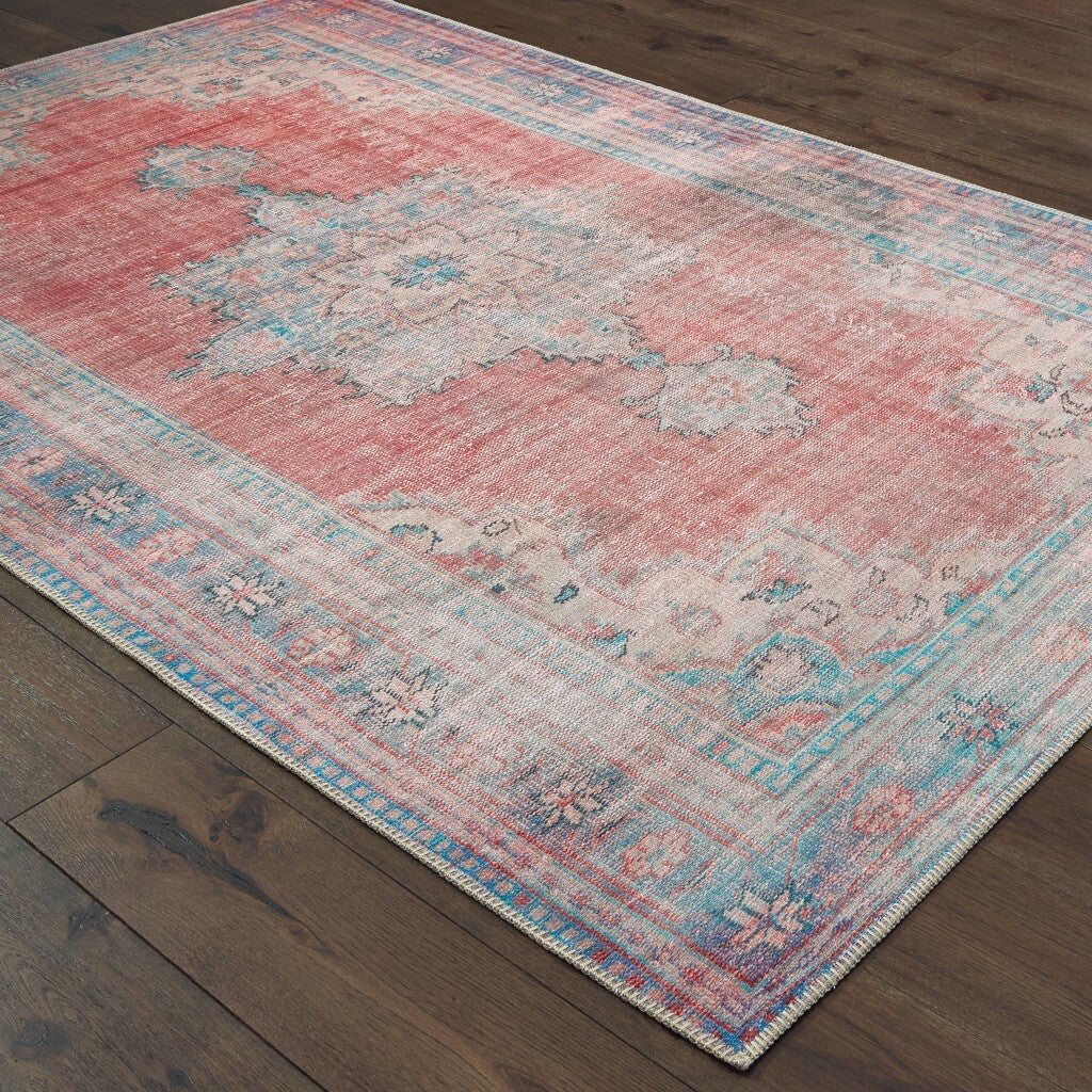 4'X6' Red And Blue Oriental Area Rug