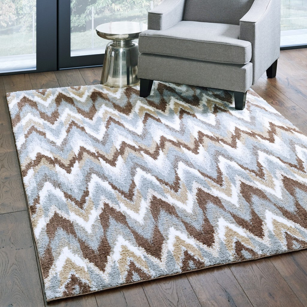 5'X8' Gray And Taupe Ikat Pattern Area Rug