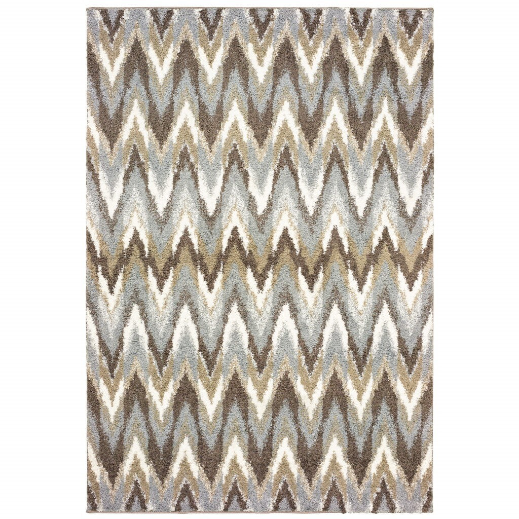 7'X10' Gray And Taupe Ikat Pattern Area Rug