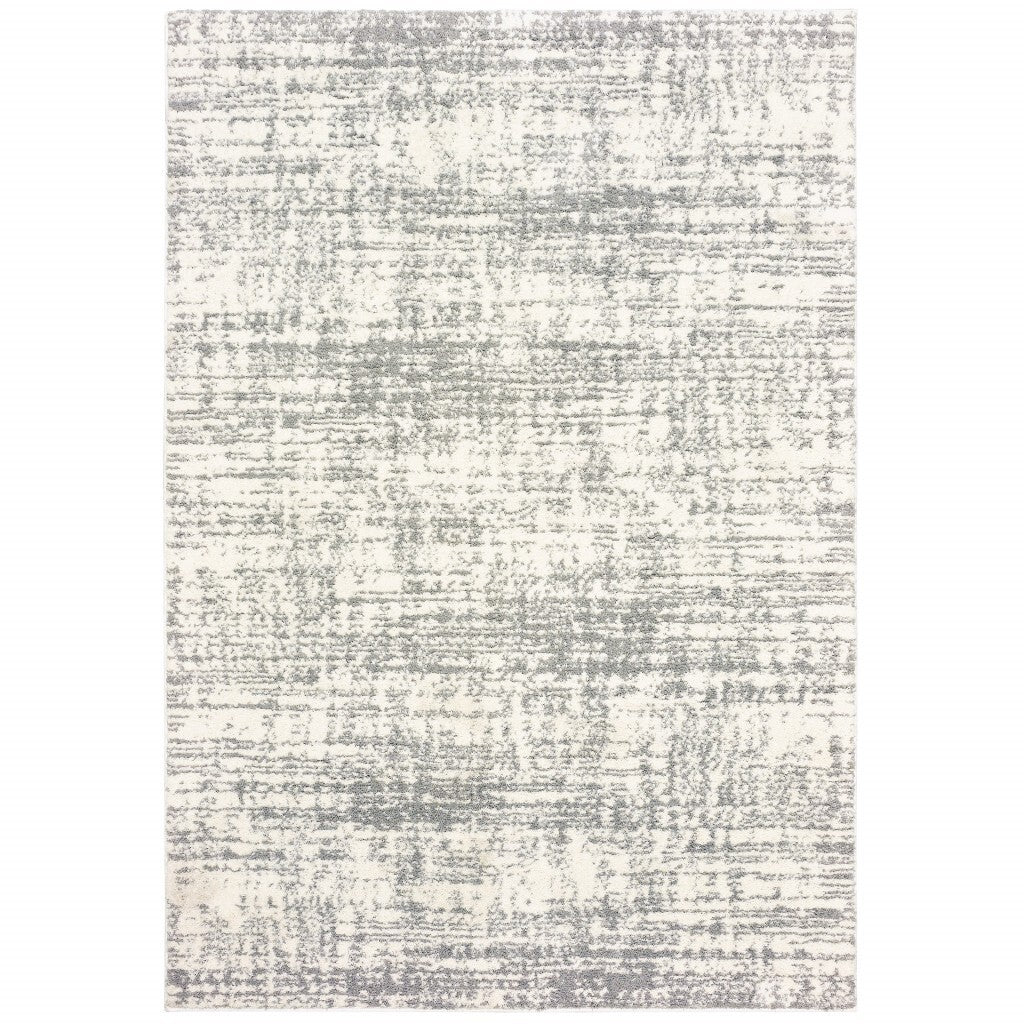 7'X10' Ivory And Gray Abstract Strokes Area Rug