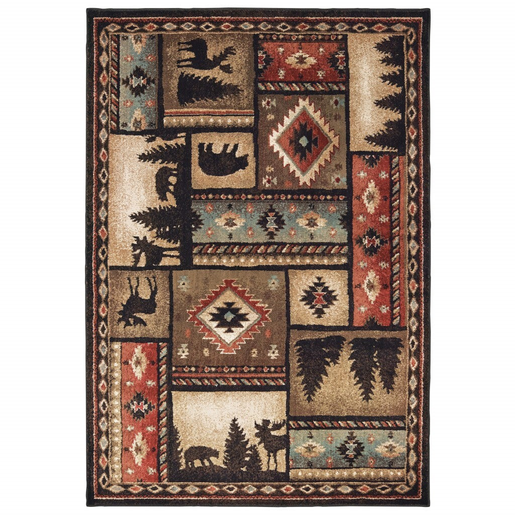 5'X7' Black And Brown Nature Lodge Area Rug