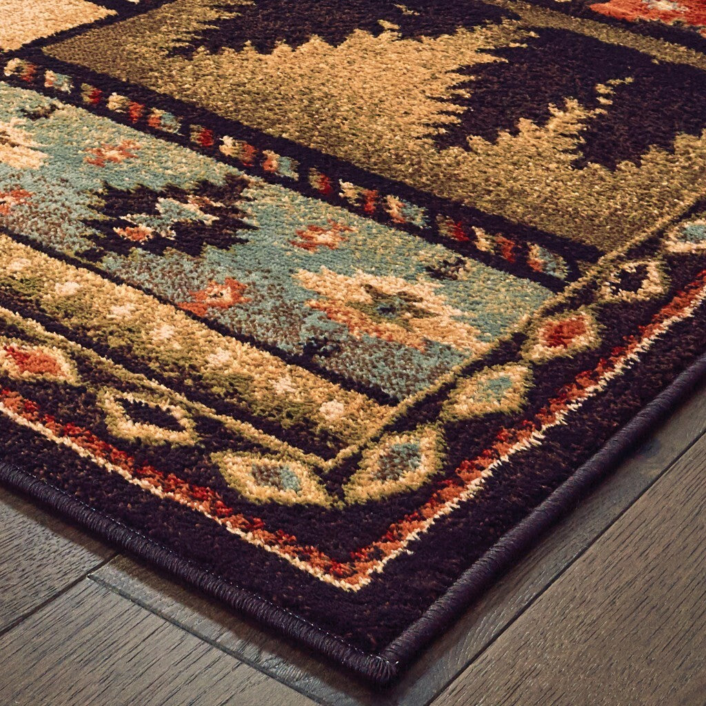 5'X7' Black And Brown Nature Lodge Area Rug