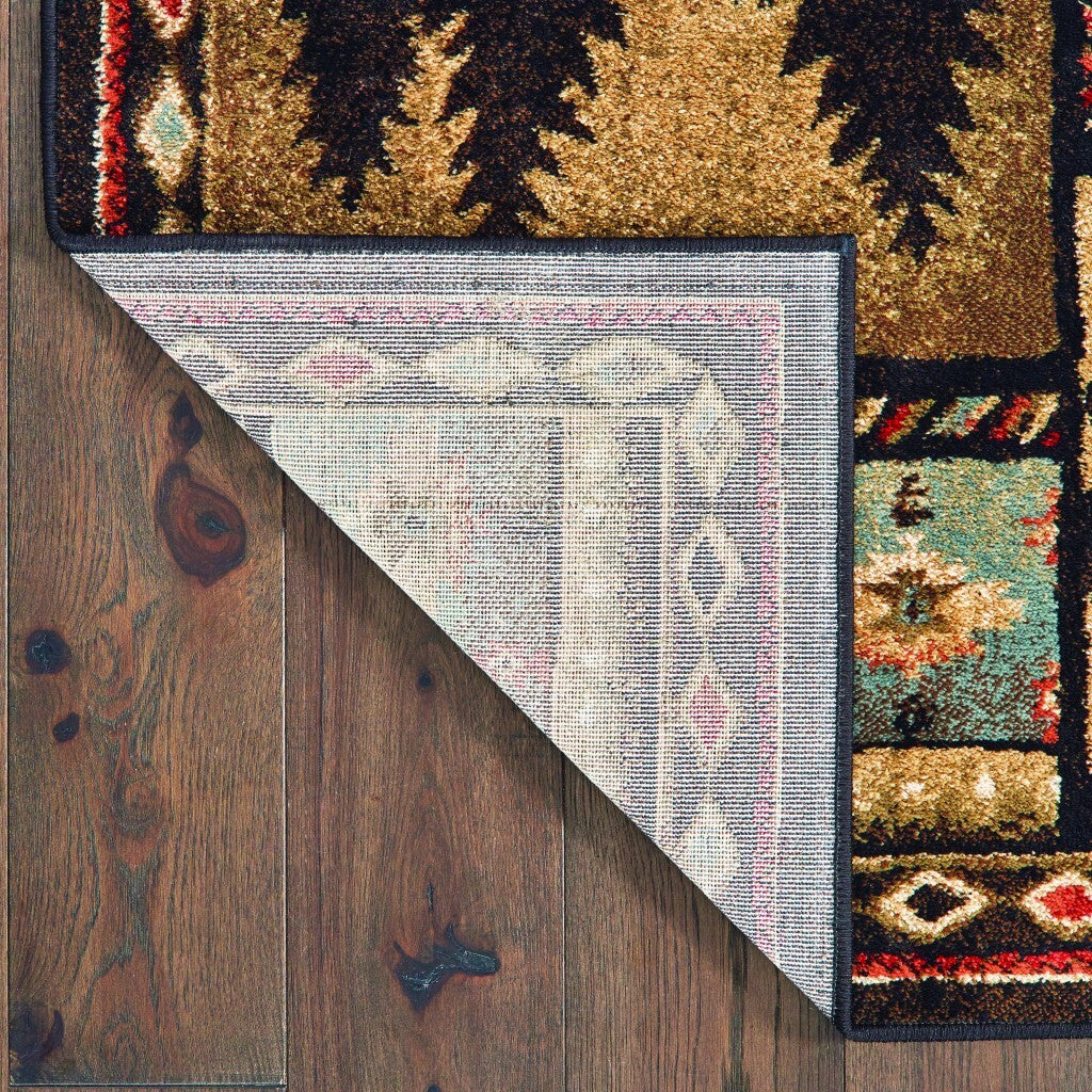 5'X7' Black And Brown Nature Lodge Area Rug