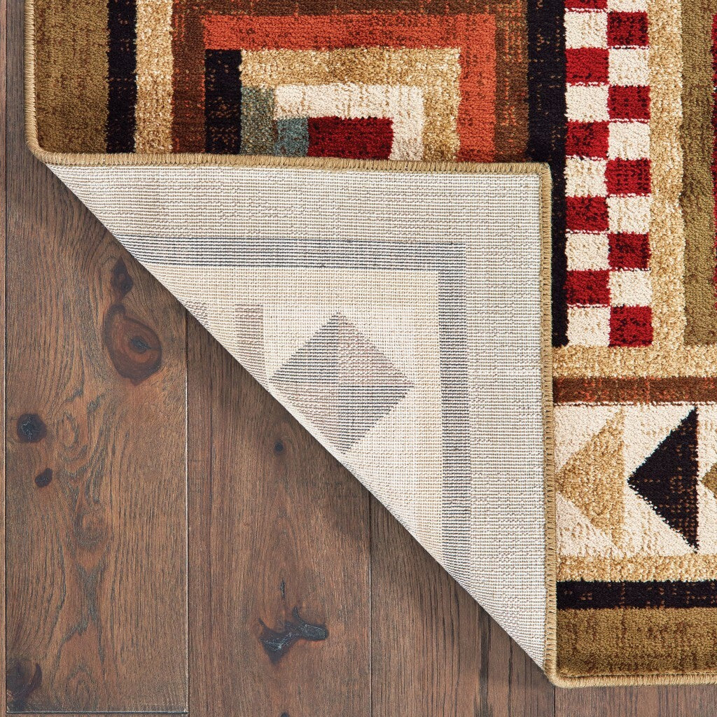 5'X7' Brown And Red Ikat Patchwork Area Rug