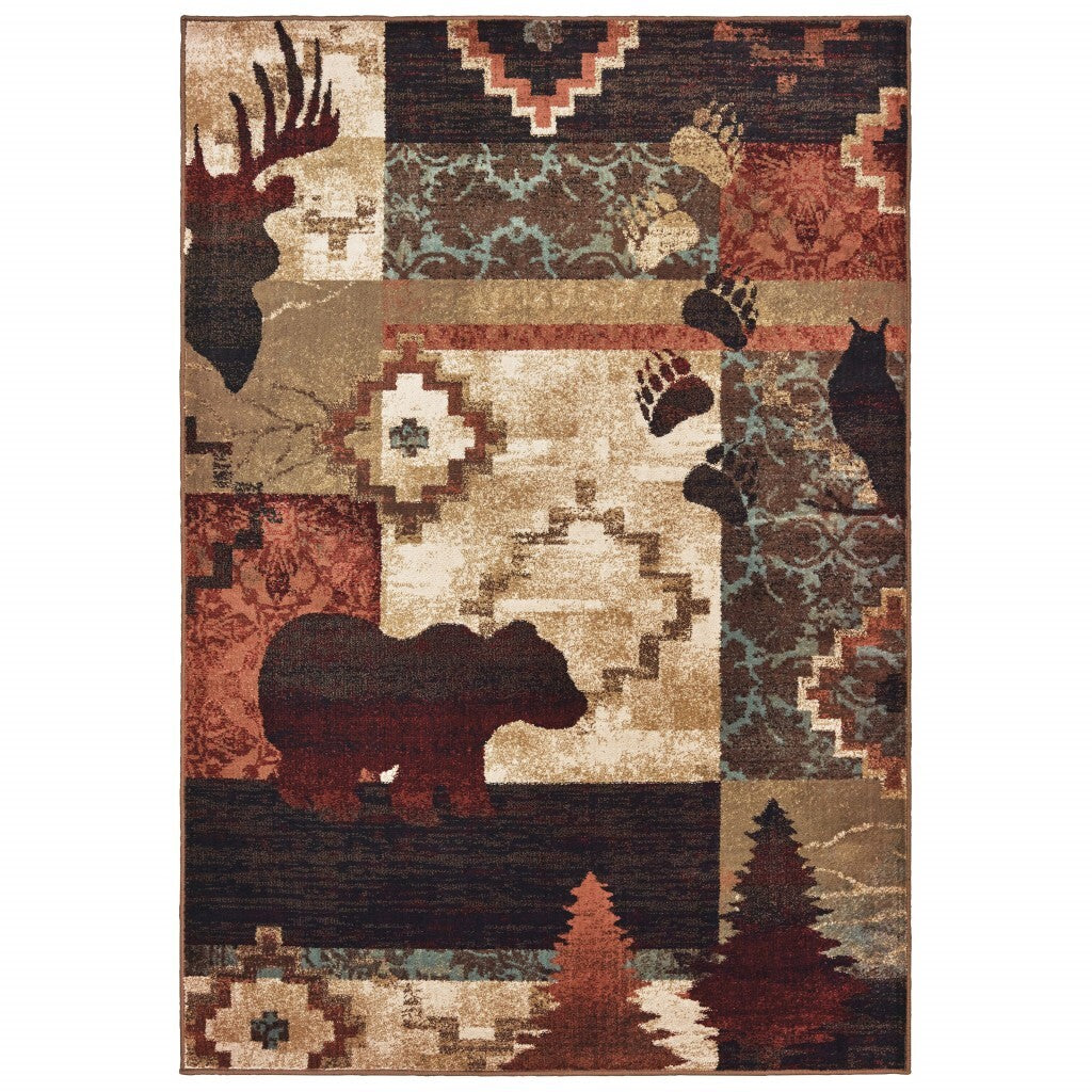 4'X6' Rustic Brown Animal Lodge Area Rug