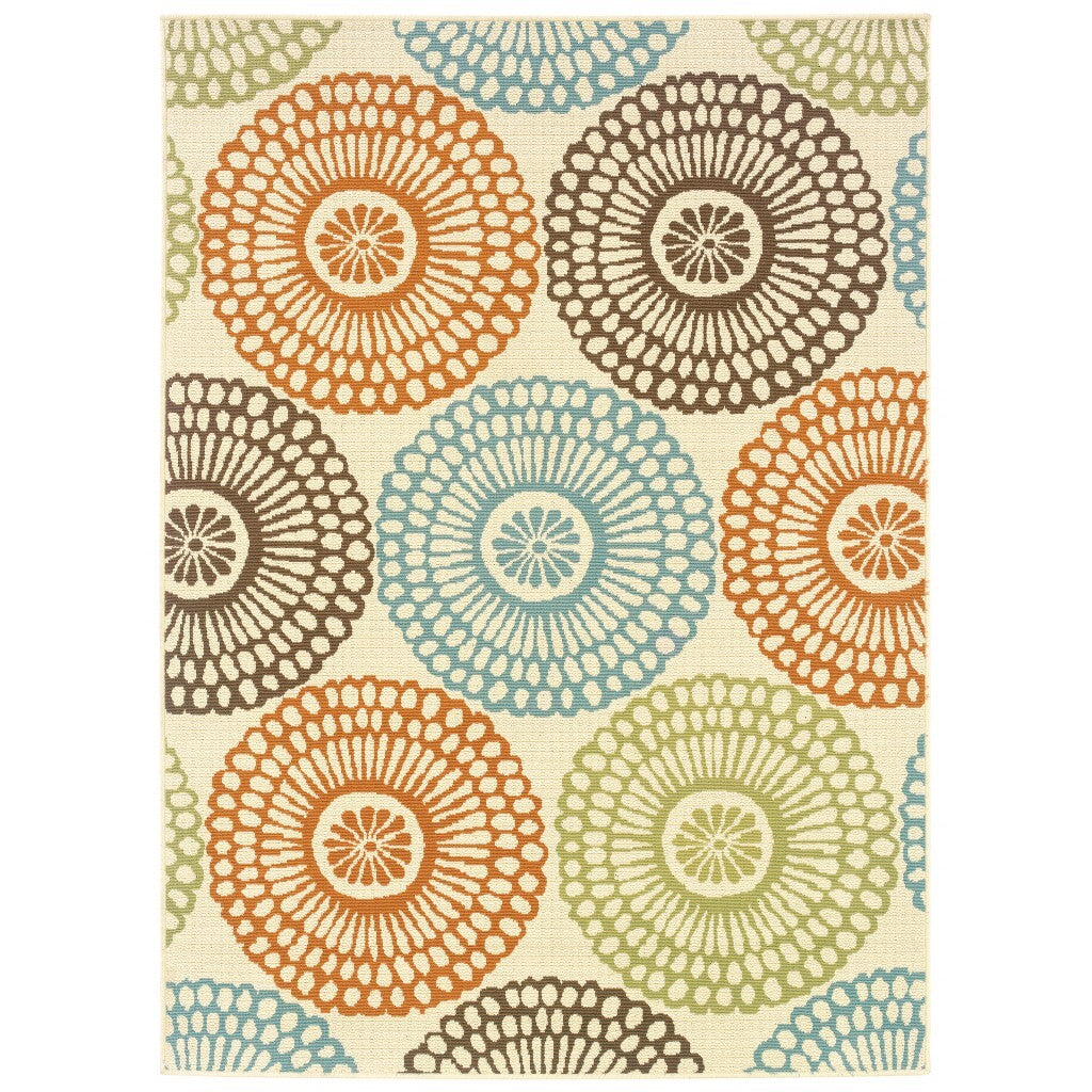 2'X4' Beige And Blue Medallion Indoor Outdoor Scatter Rug