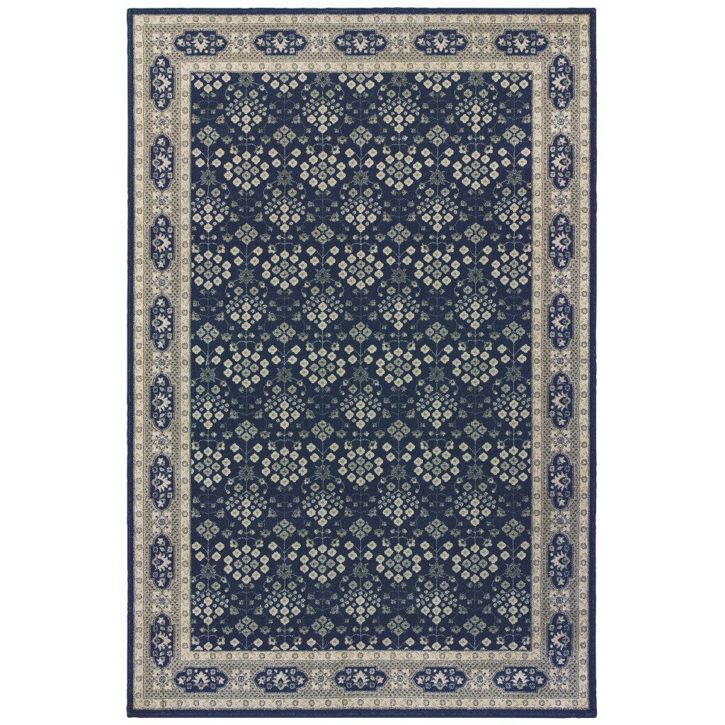 2'X3' Navy And Gray Floral Ditsy Scatter Rug
