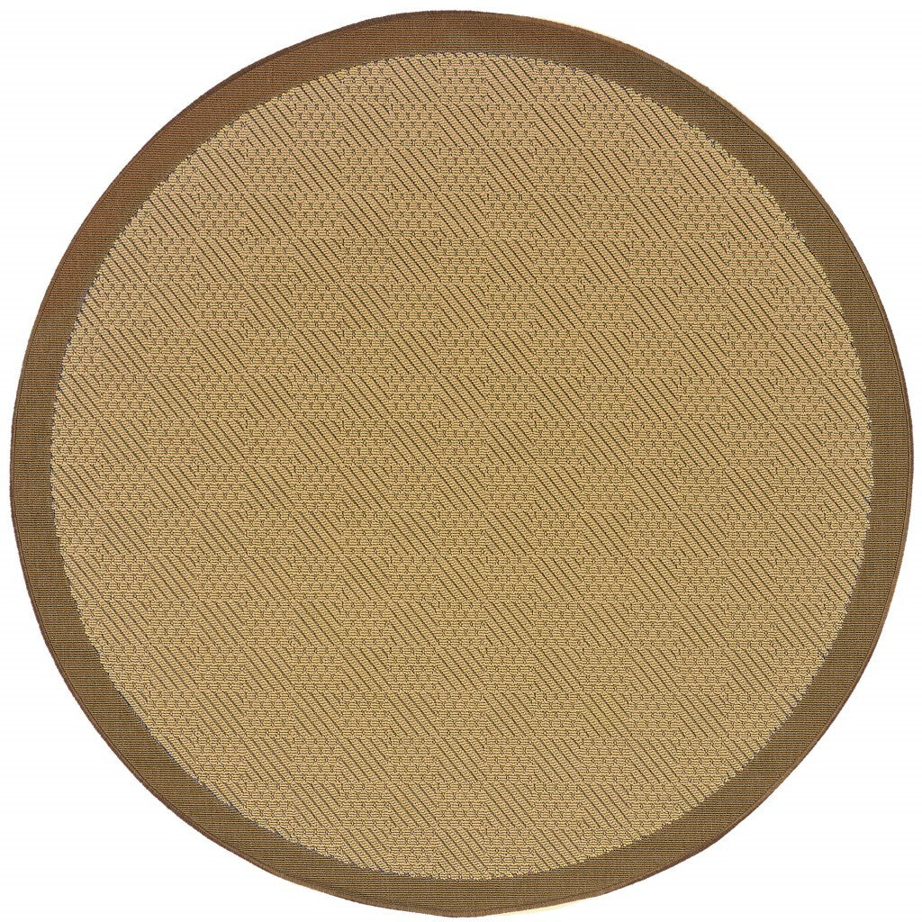 8' Round Beige And Brown Plain Indoor Outdoor Area Rug